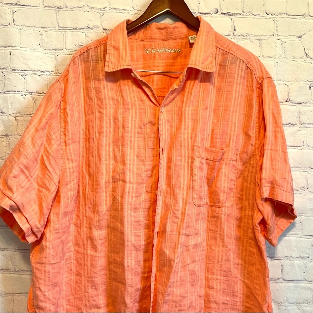 Caribbean Shirt Mens 2XT Plaid Textured Linen Button up Beach Vacation Woven